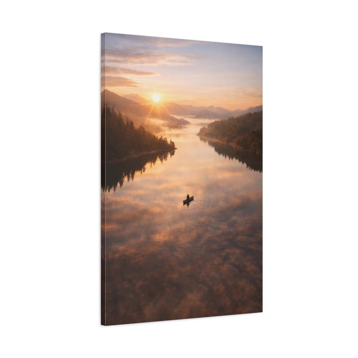 Nature Lake Sunrise Orange - Canvas Wall Art Print - YesArtYes
