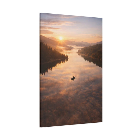 Nature Lake Sunrise Orange - Canvas Wall Art Print - YesArtYes