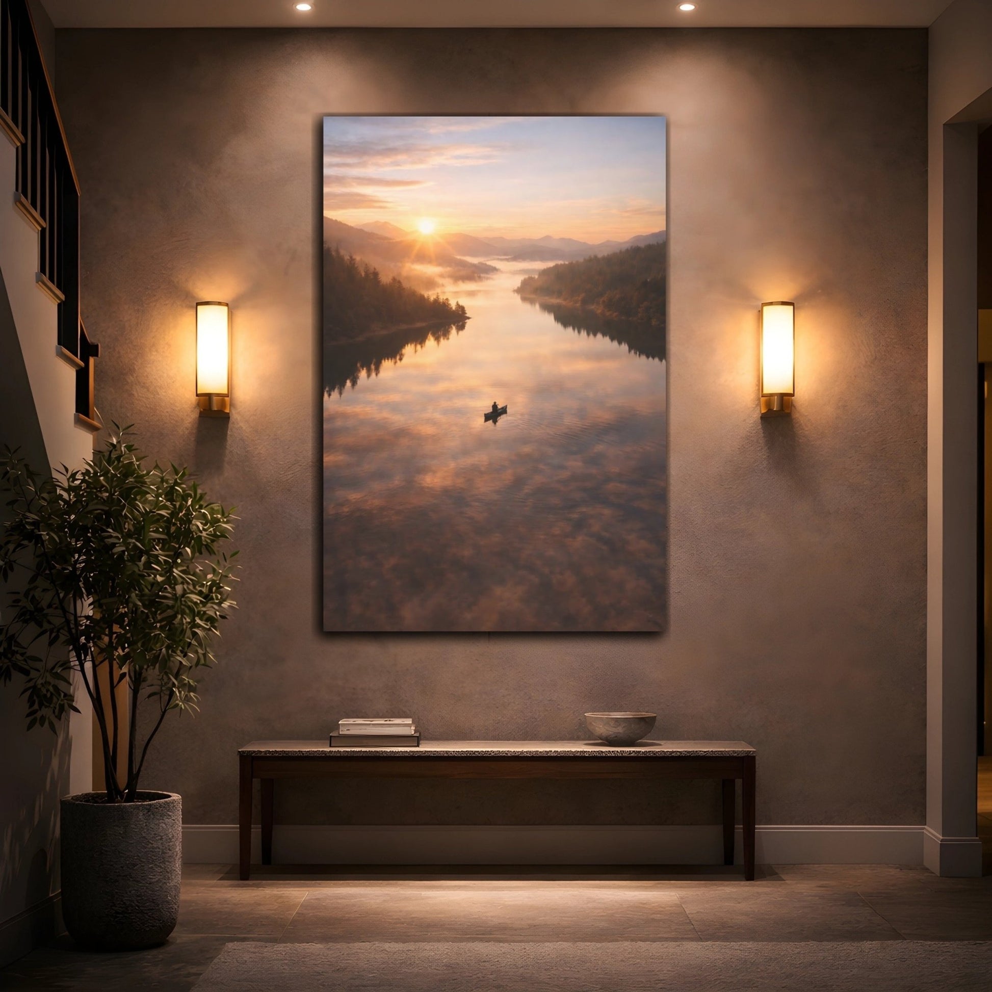 Nature Lake Sunrise Orange - Canvas Wall Art Print - YesArtYes