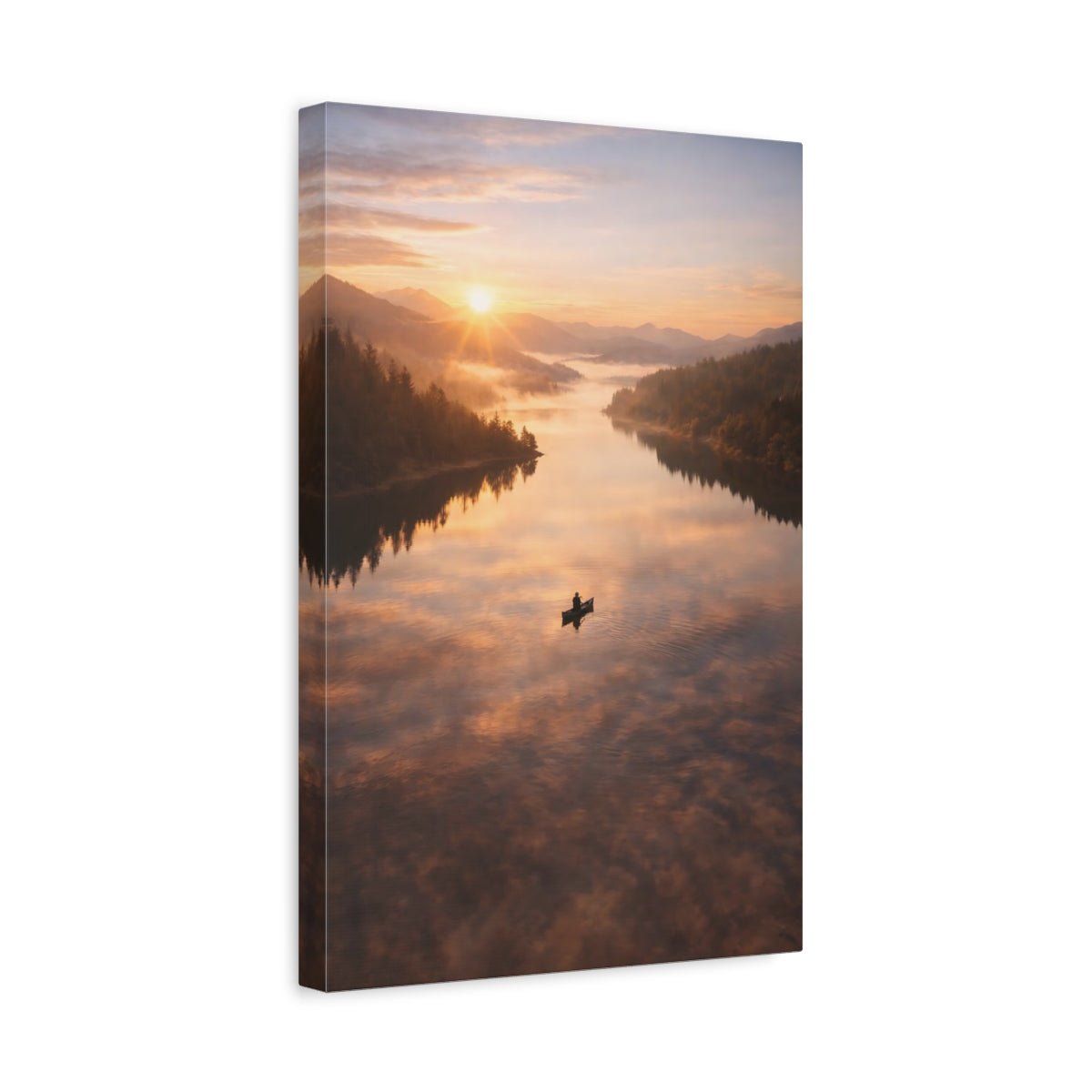 Nature Lake Sunrise Orange - Canvas Wall Art Print - YesArtYes