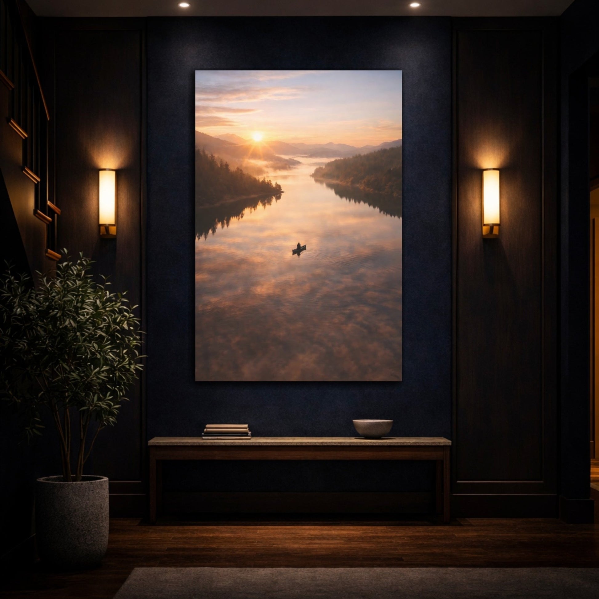 Nature Lake Sunrise Orange - Canvas Wall Art Print - YesArtYes