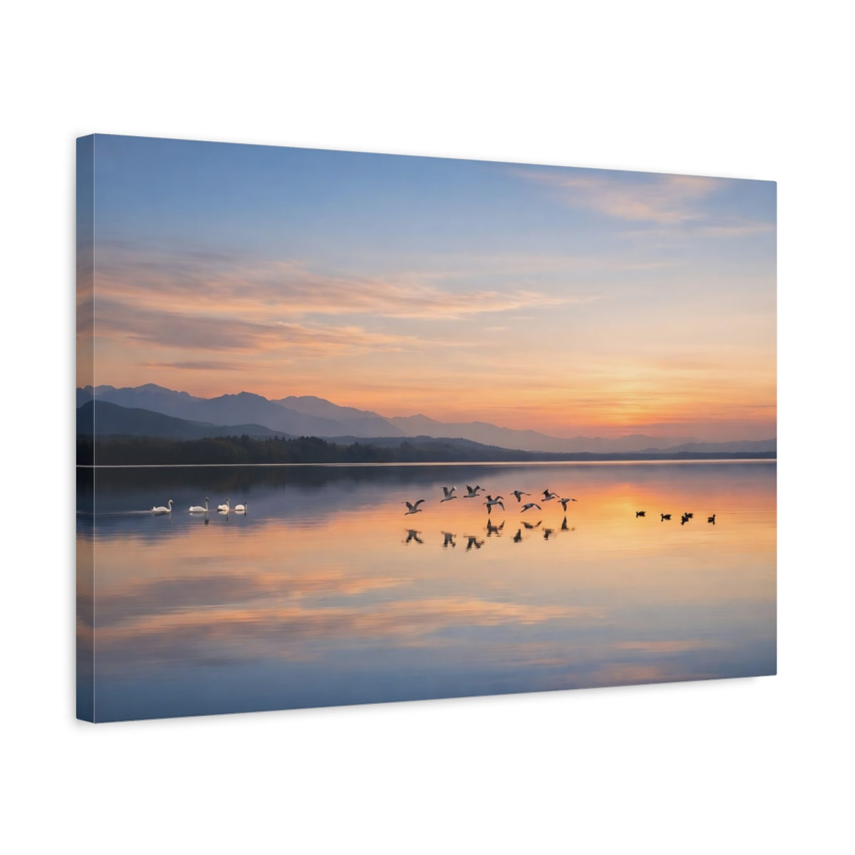 Side Mockup 3. Nature Lake Sunset Sunset Lake shown as stretched canvas wall art