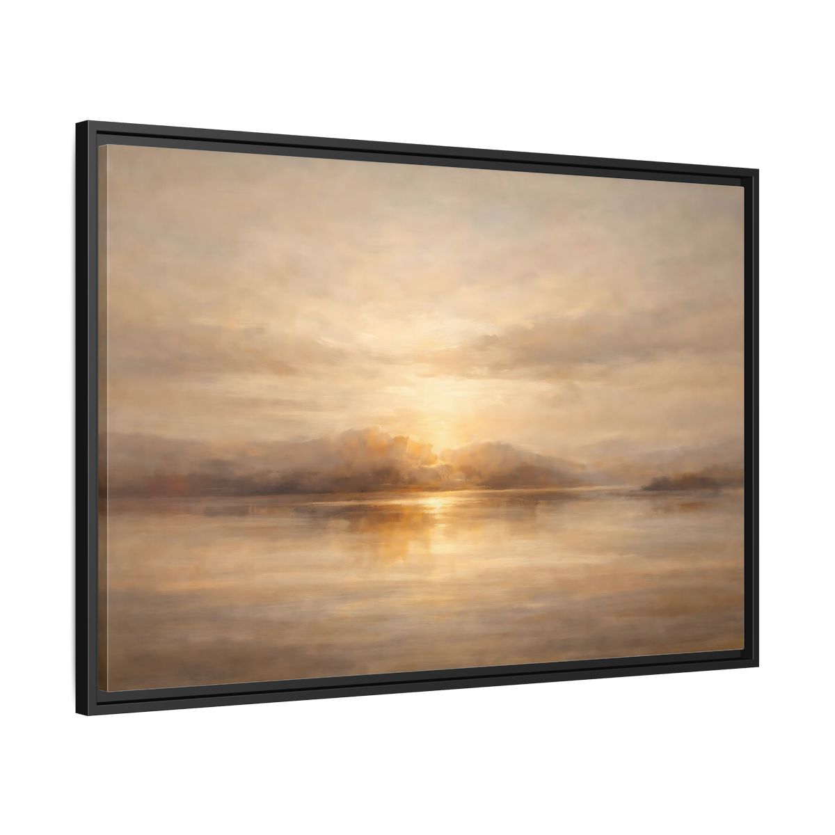 Side Mockup 13. Nature Lake Sunset Golden Sunset shown as stretched canvas wall art