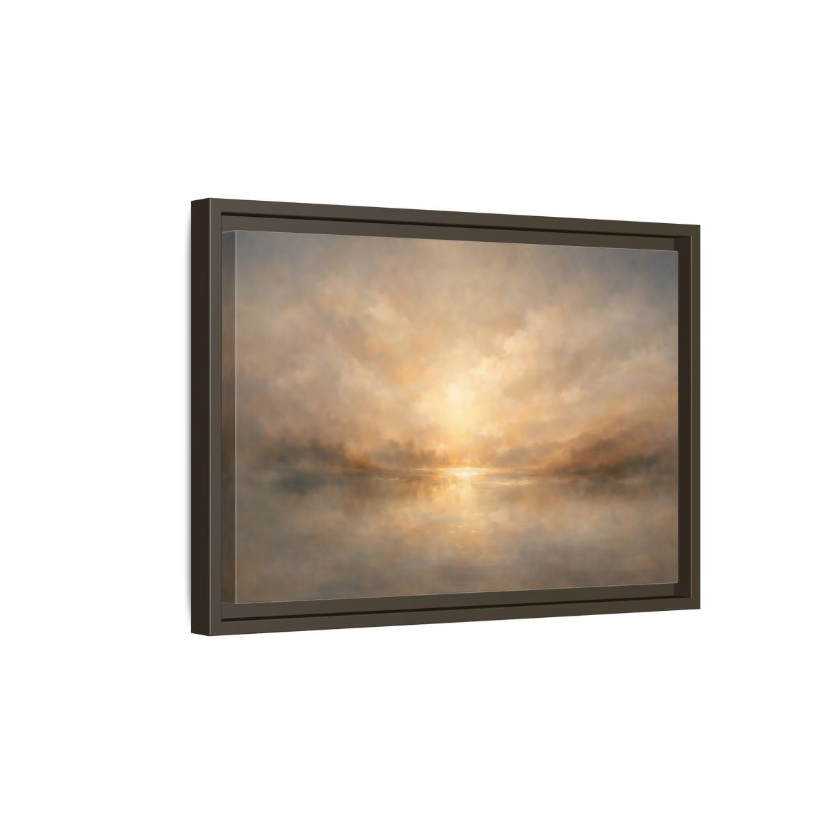 Side Mockup 5. Nature Lake Sunset Golden Haze shown as stretched canvas wall art