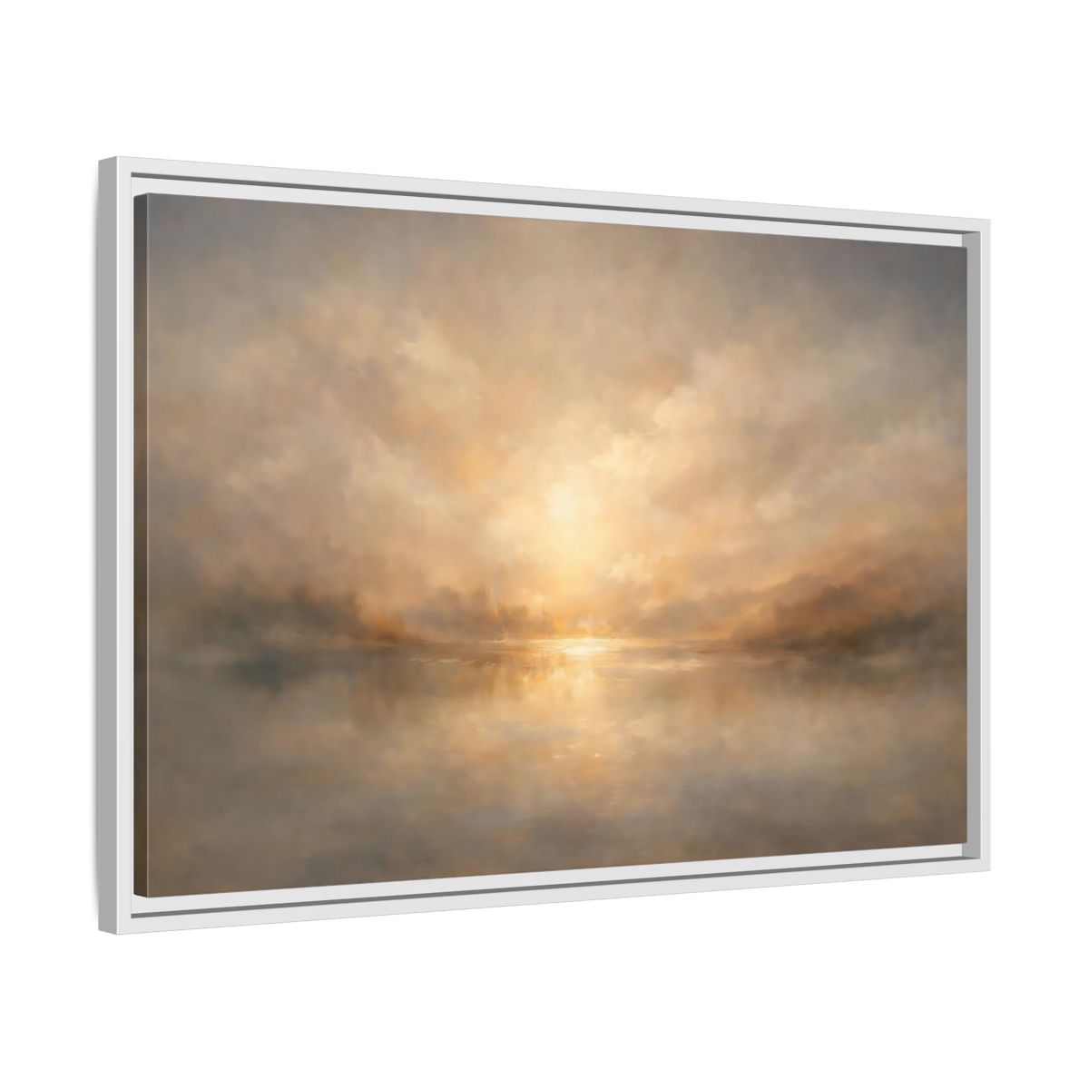 Side Mockup 10. Nature Lake Sunset Golden Haze shown as stretched canvas wall art