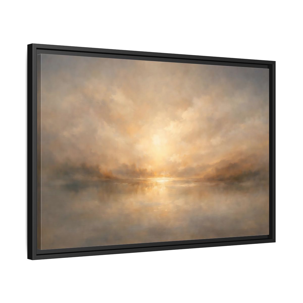 Side Mockup 14. Nature Lake Sunset Golden Haze shown as stretched canvas wall art