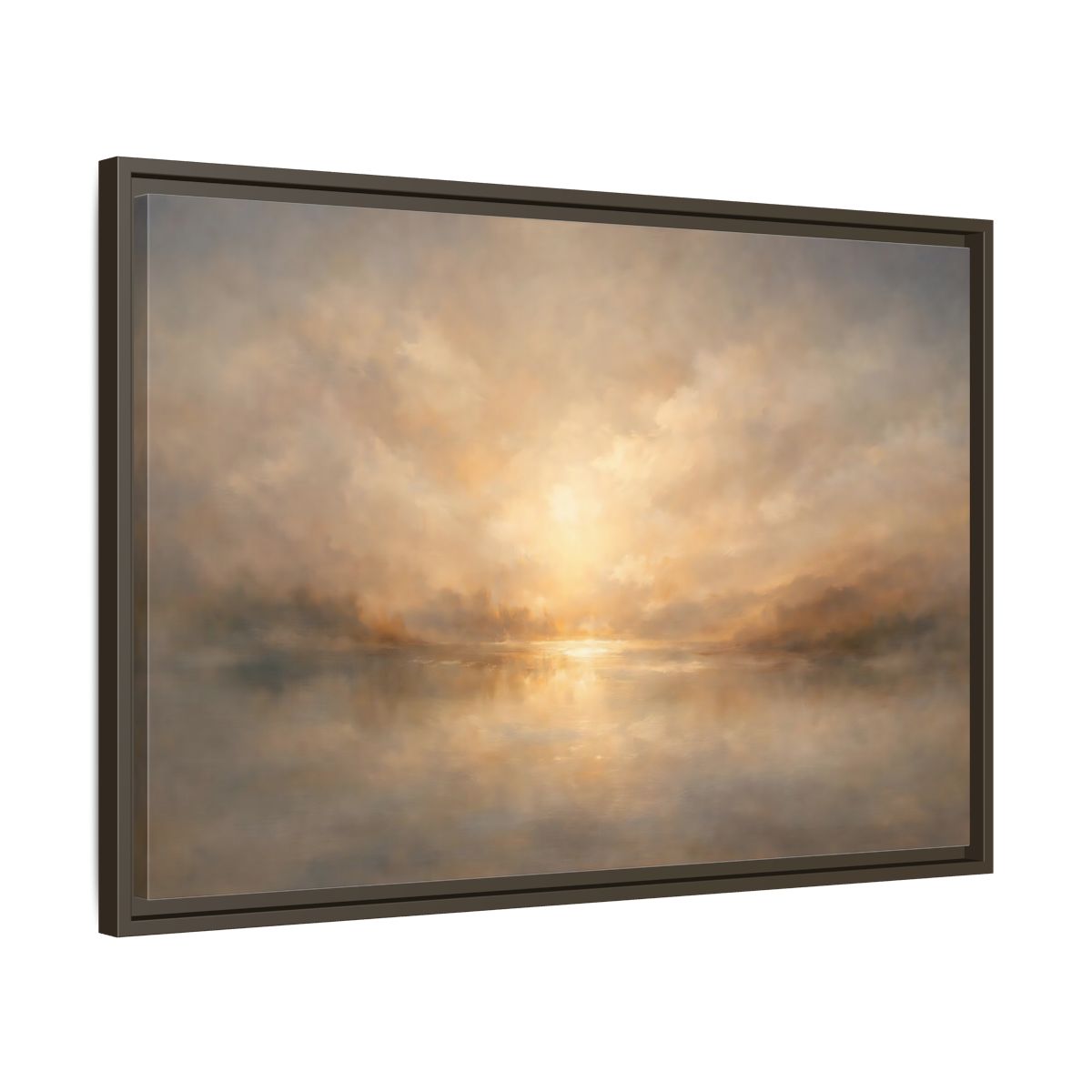 Side Mockup 11. Nature Lake Sunset Golden Haze shown as stretched canvas wall art