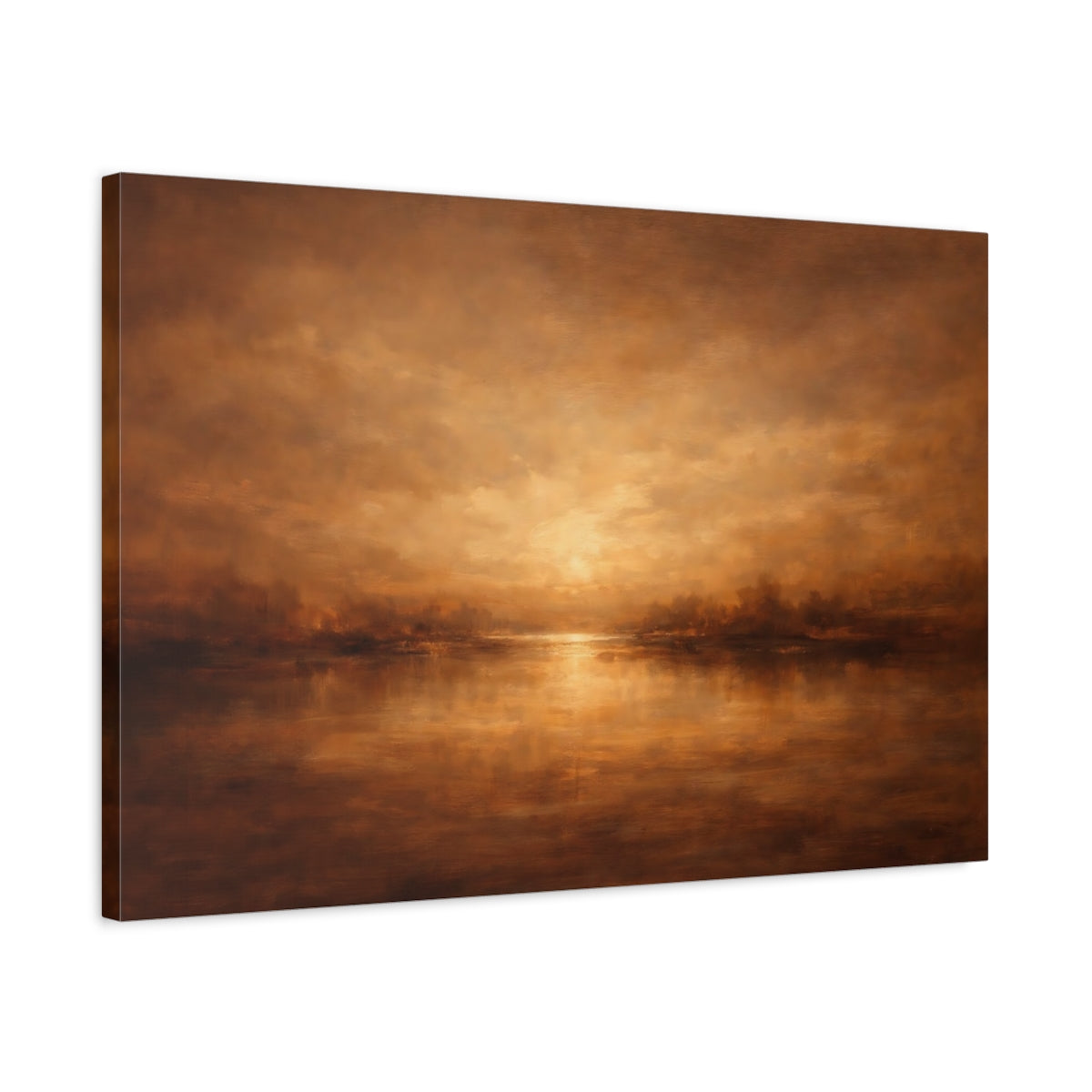 Side Mockup 2. Nature Lake Sunset Golden Landscape shown as stretched canvas wall art