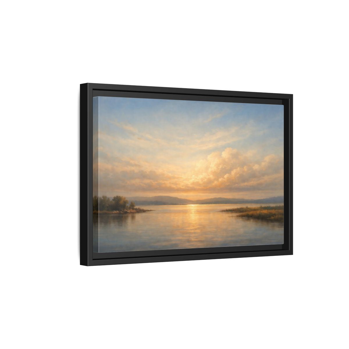 Side Mockup 6. Nature Lake Sunset Golden Sunset Landscape shown as stretched canvas wall art