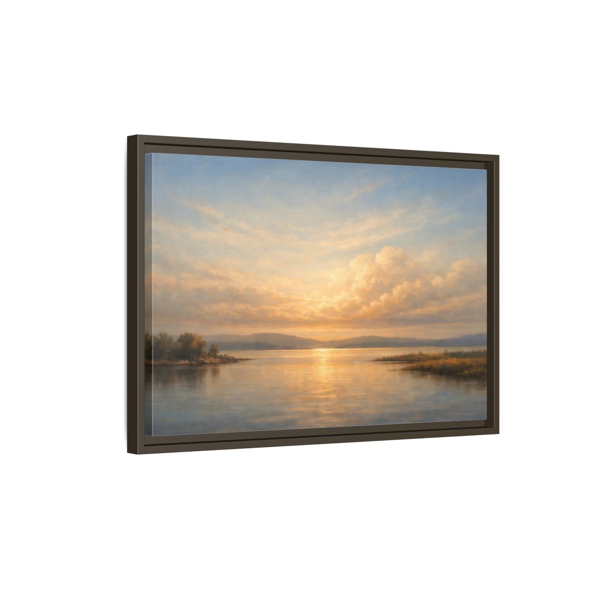 Side Mockup 2. Nature Lake Sunset Golden Sunset Landscape shown as stretched canvas wall art