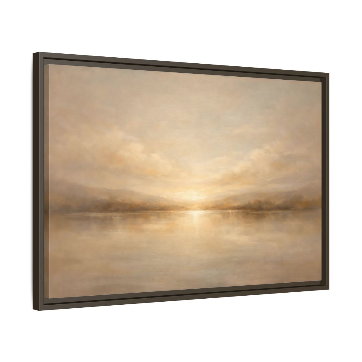 Side Mockup 11. Nature Lake Sunset Golden Landscape shown as stretched canvas wall art