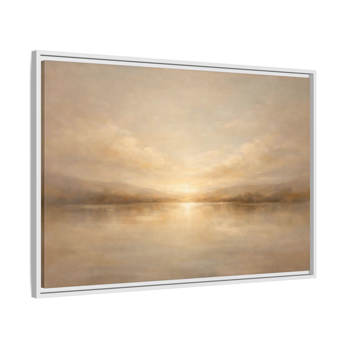 Side Mockup 8. Nature Lake Sunset Golden Landscape shown as stretched canvas wall art