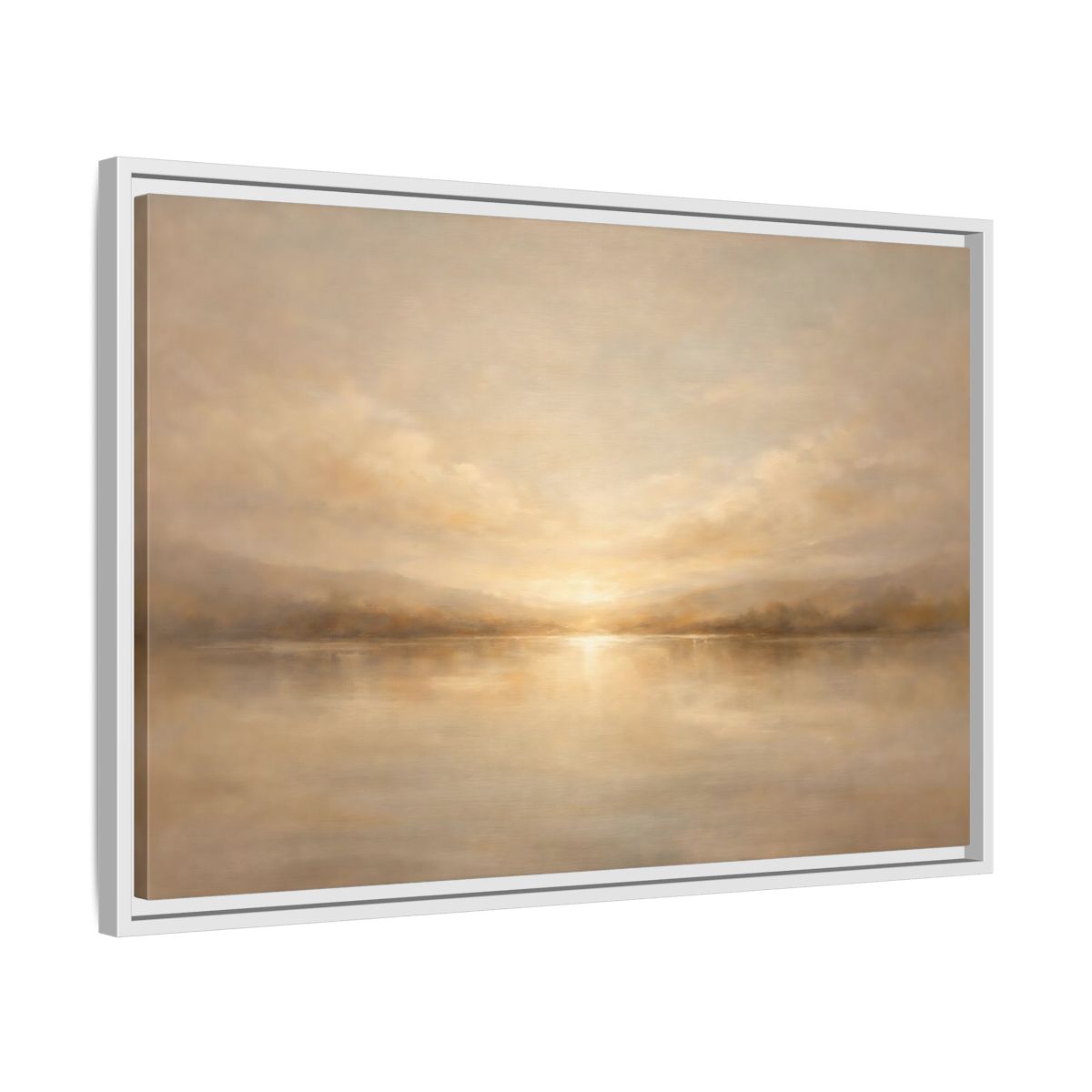 Side Mockup 10. Nature Lake Sunset Golden Landscape shown as stretched canvas wall art