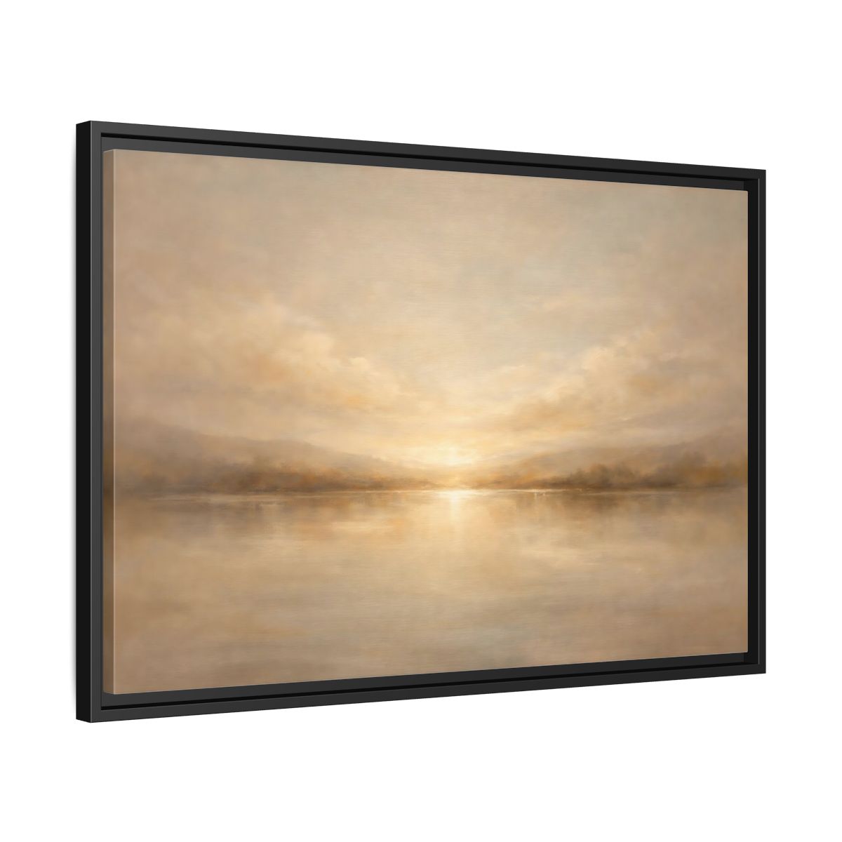 Side Mockup 14. Nature Lake Sunset Golden Landscape shown as stretched canvas wall art