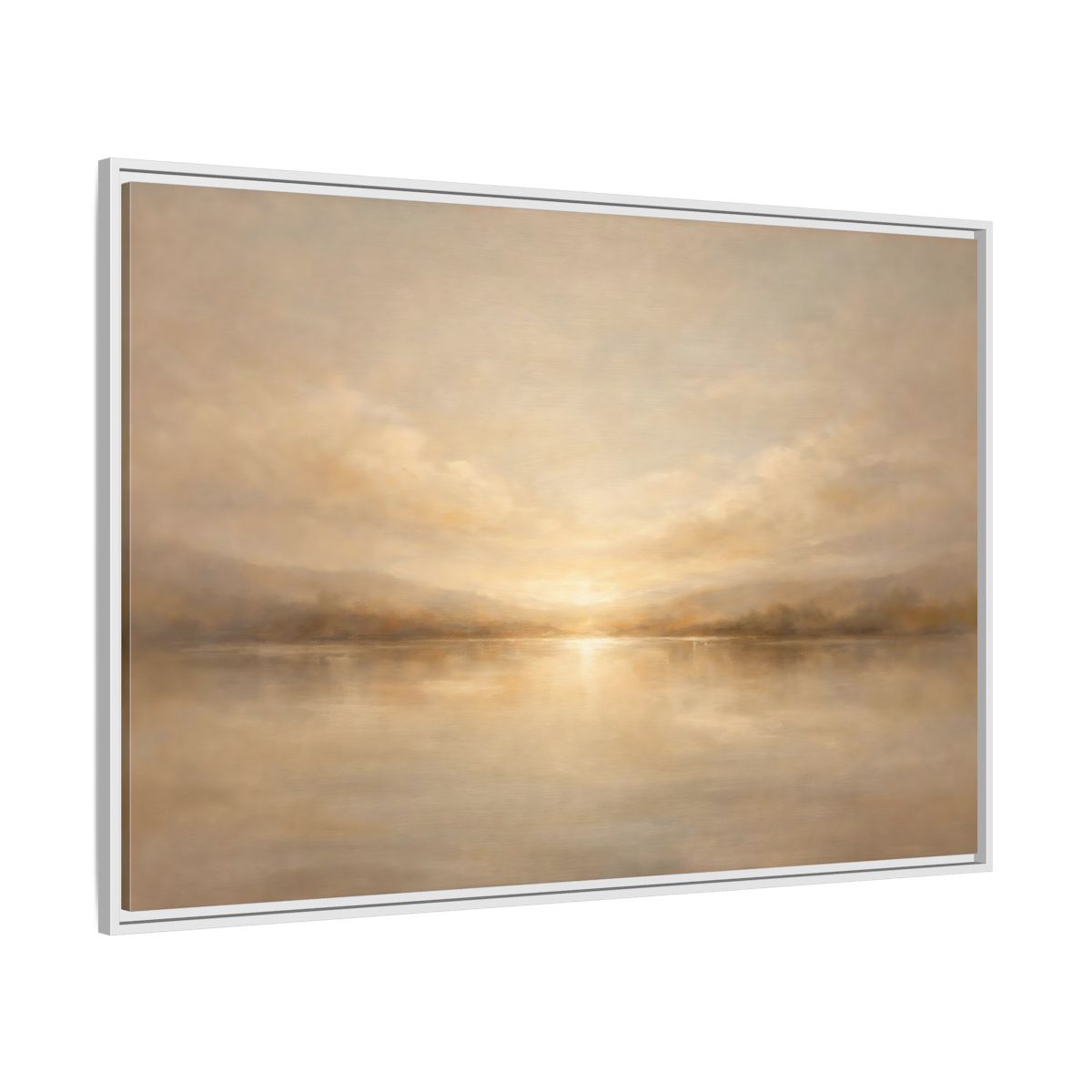 Side Mockup 7. Nature Lake Sunset Golden Landscape shown as stretched canvas wall art
