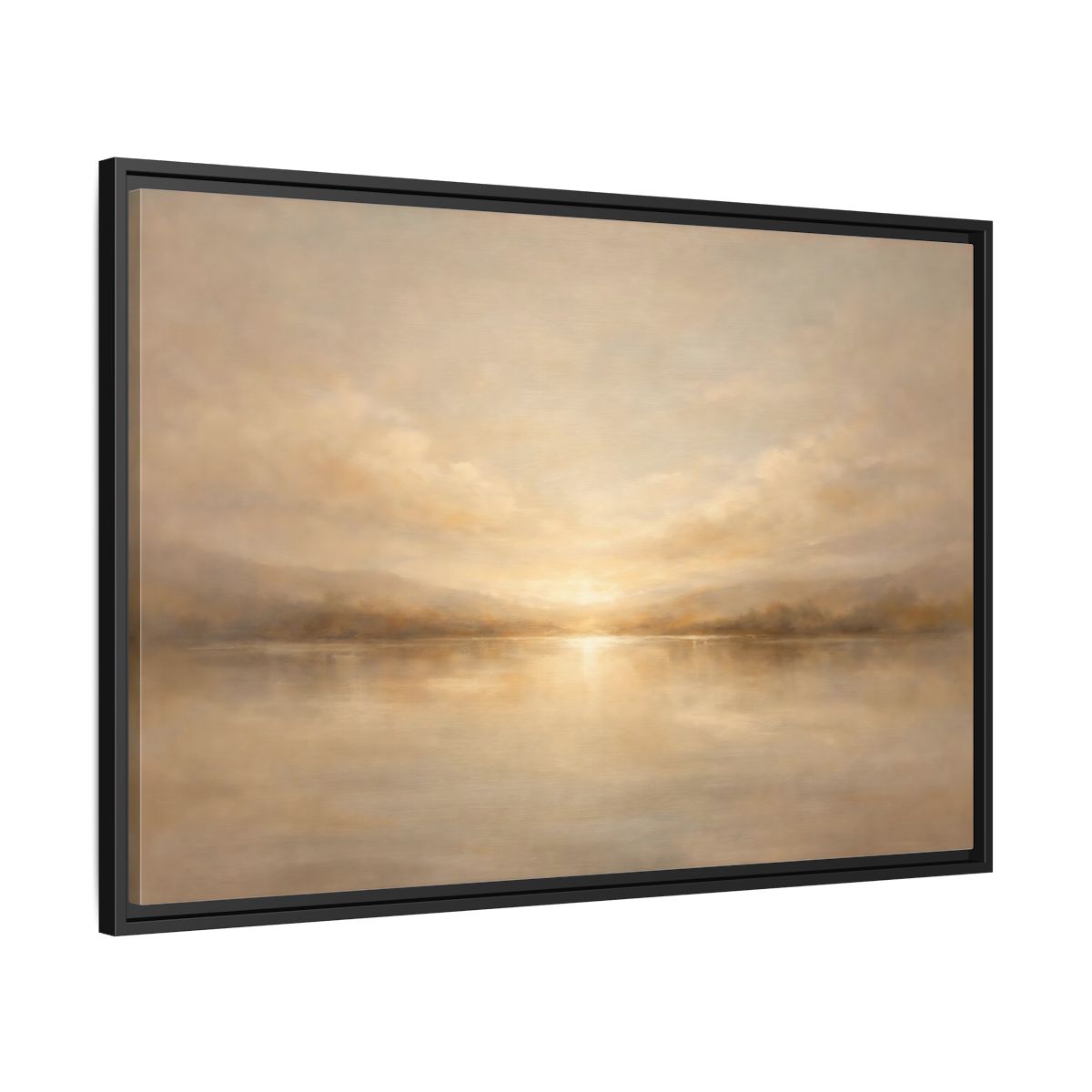Side Mockup 13. Nature Lake Sunset Golden Landscape shown as stretched canvas wall art