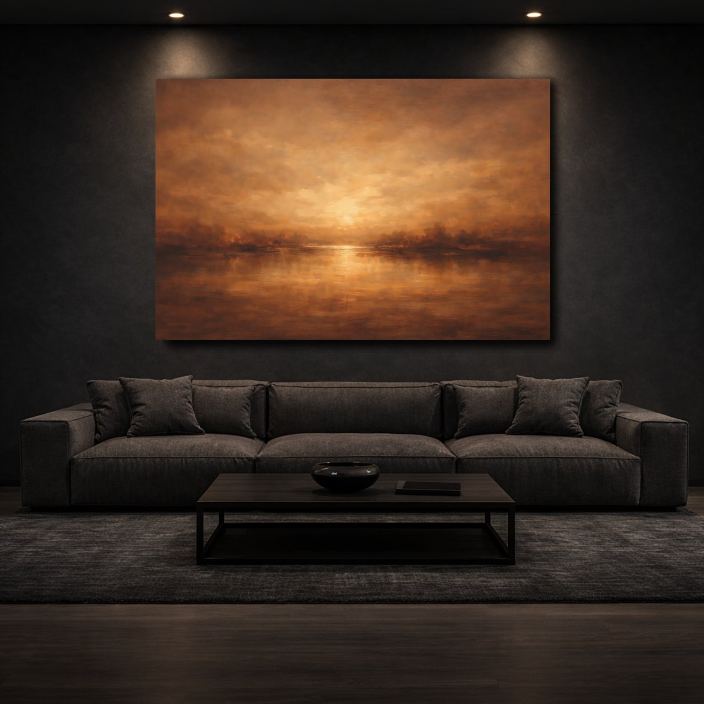 Mockup 2. Nature Lake Sunset Golden Landscape shown as stretched canvas wall art