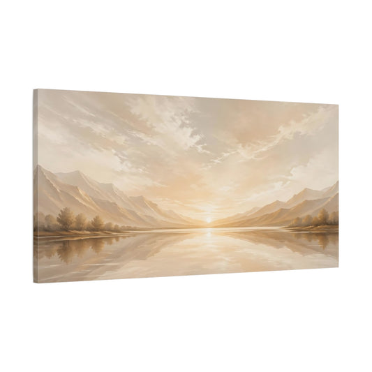 Main Mockup. Nature Lake Sunset Golden Sunset shown as stretched canvas wall art