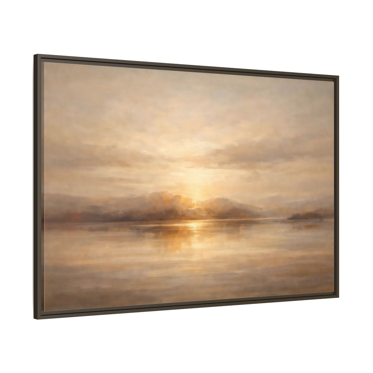 Main Mockup. Nature Lake Sunset Golden Sunset shown as stretched canvas wall art