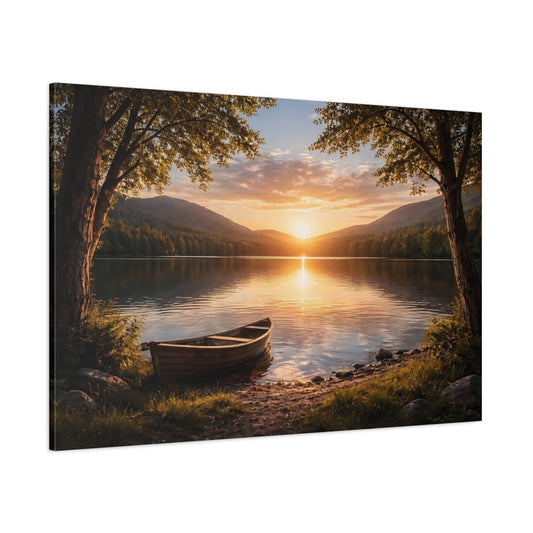 Nature Lake Sunset Golden Sunset Lake shown as stretched canvas wall art