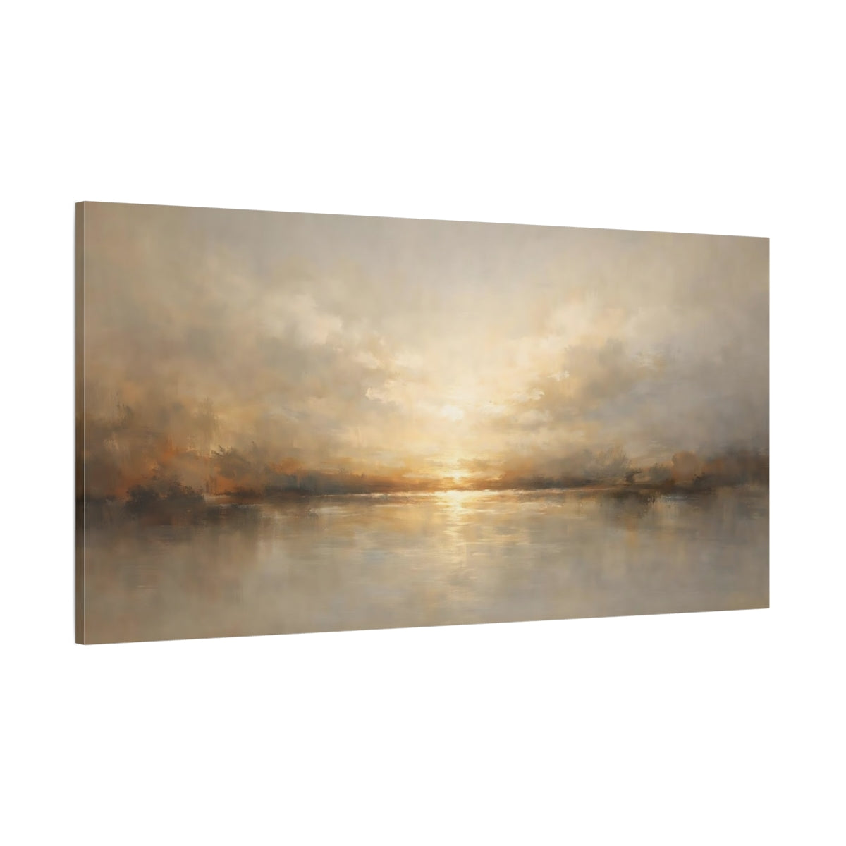Main Mockup. Nature Lake Sunset Golden Sunset Landscape shown as stretched canvas wall art