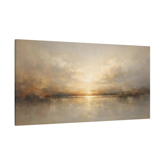 Main Mockup. Nature Lake Sunset Golden Sunset Landscape shown as stretched canvas wall art