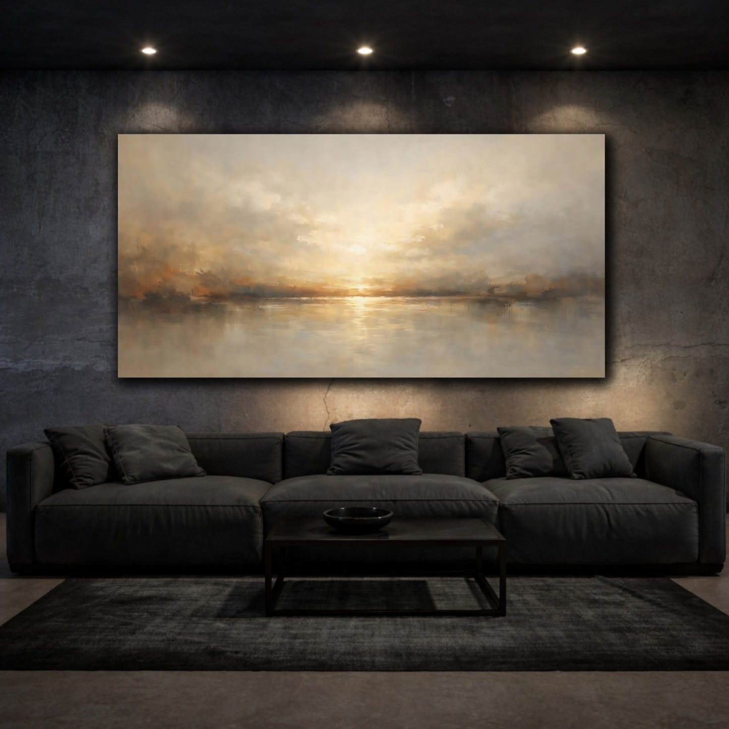Mockup 2. Nature Lake Sunset Golden Sunset Landscape shown as stretched canvas wall art