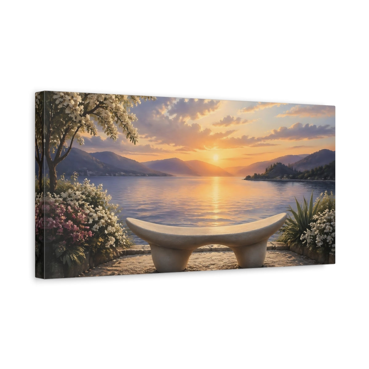 Side Mockup 3. Nature Lake Sunset Sunset Landscape shown as stretched canvas wall art