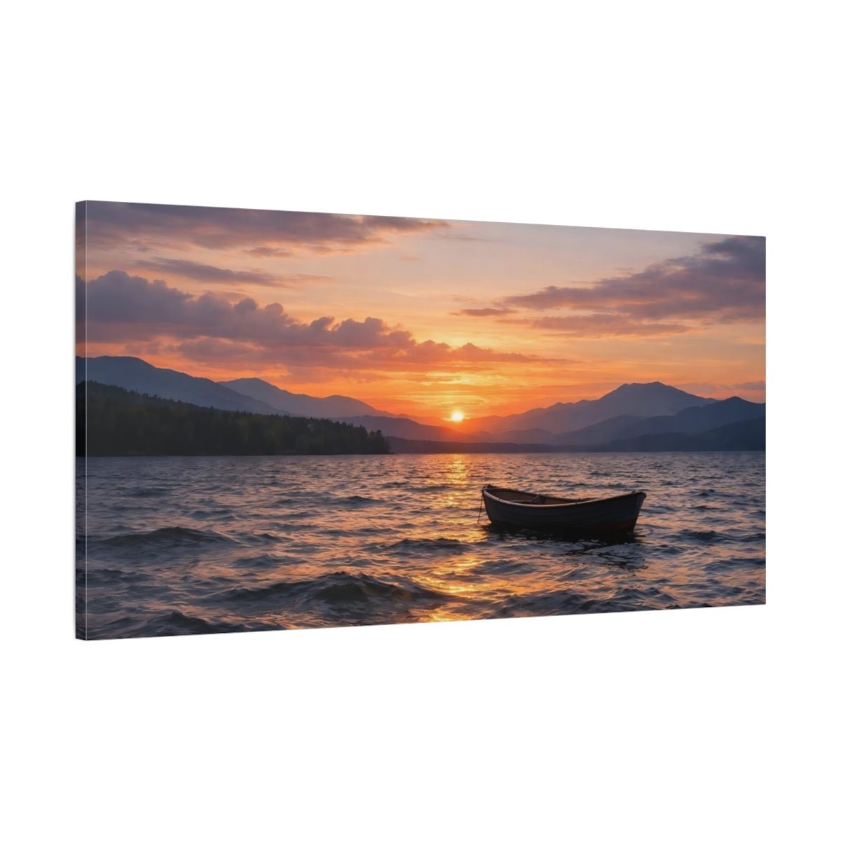 Nature Lake Sunset Orange Blue - Canvas Wall Art Print - YesArtYes