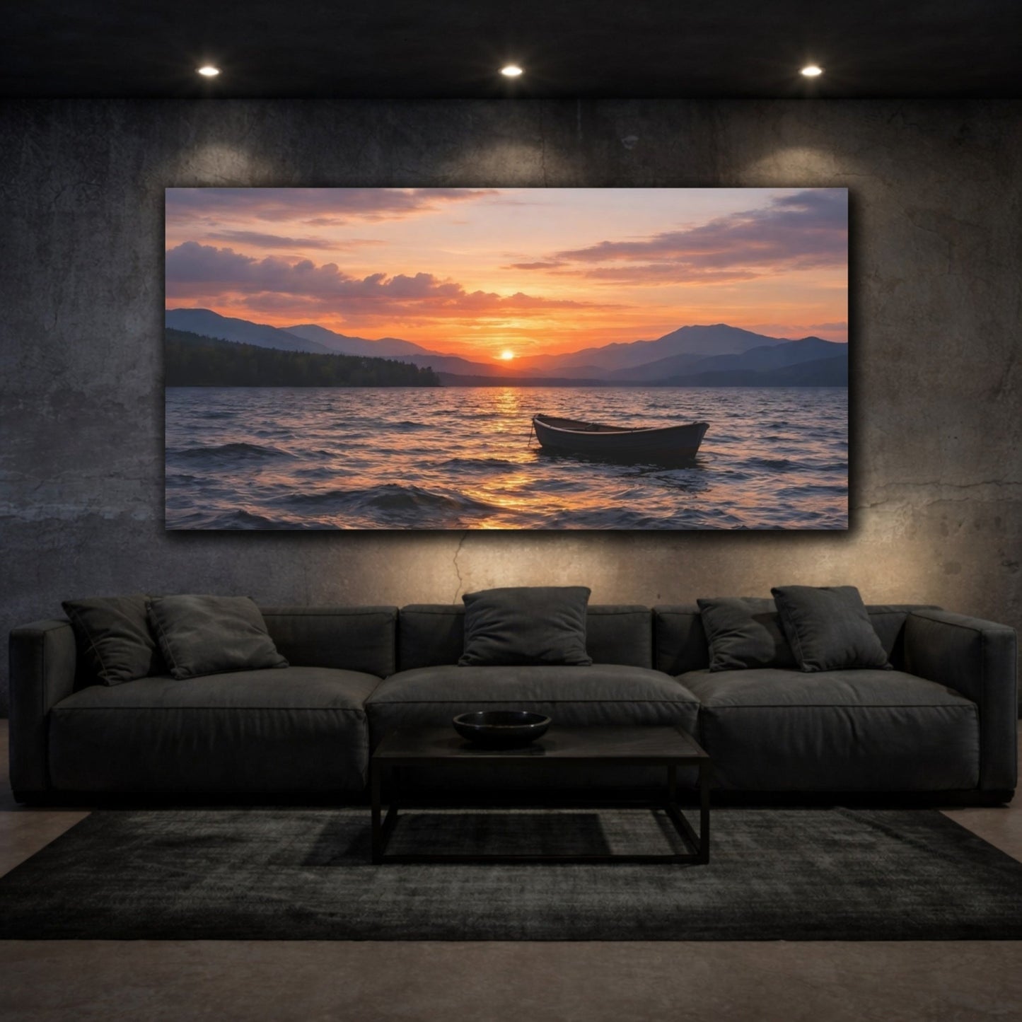 Nature Lake Sunset Orange Blue - Canvas Wall Art Print - YesArtYes