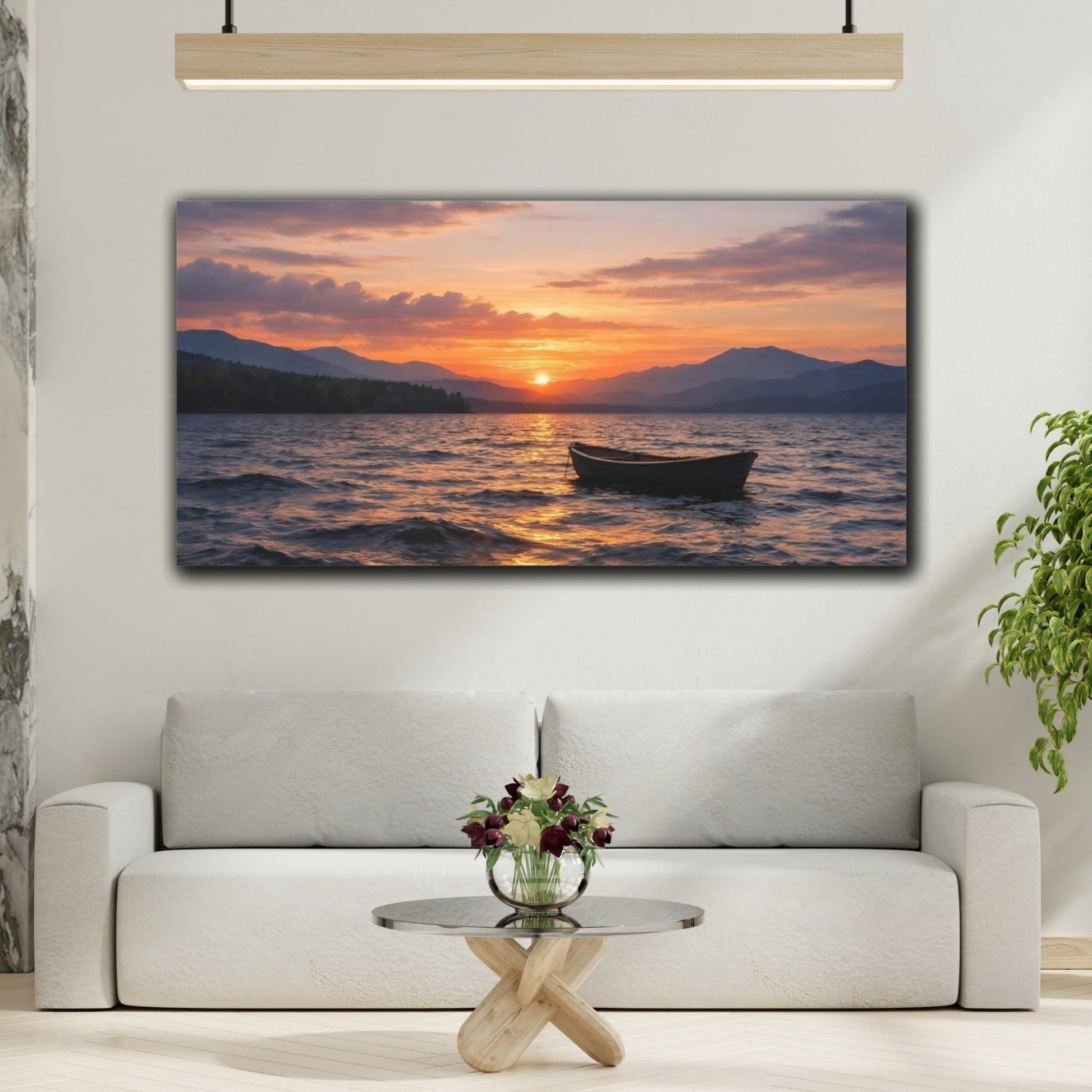 Nature Lake Sunset Orange Blue - Canvas Wall Art Print - YesArtYes