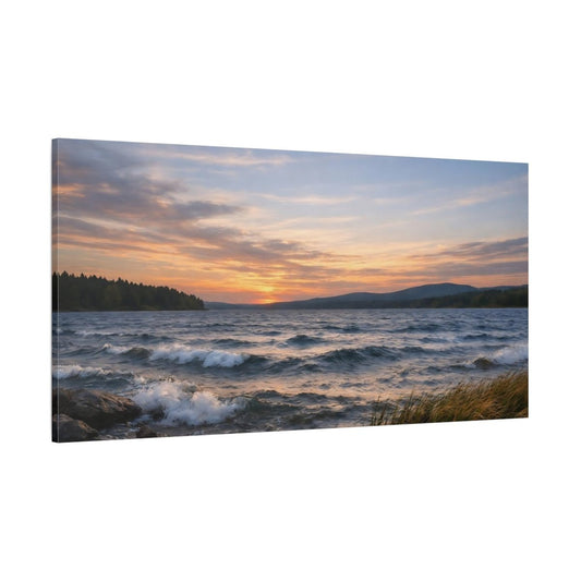 Nature Lake Sunset Orange Blue Landscape - Canvas Wall Art Print - YesArtYes