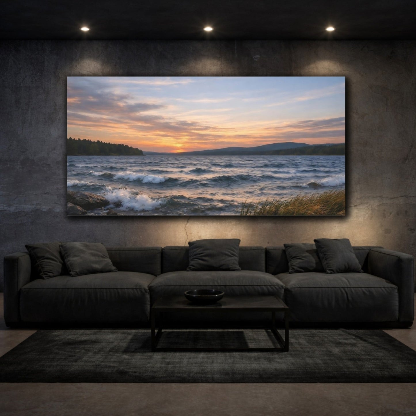 Nature Lake Sunset Orange Blue Landscape - Canvas Wall Art Print - YesArtYes