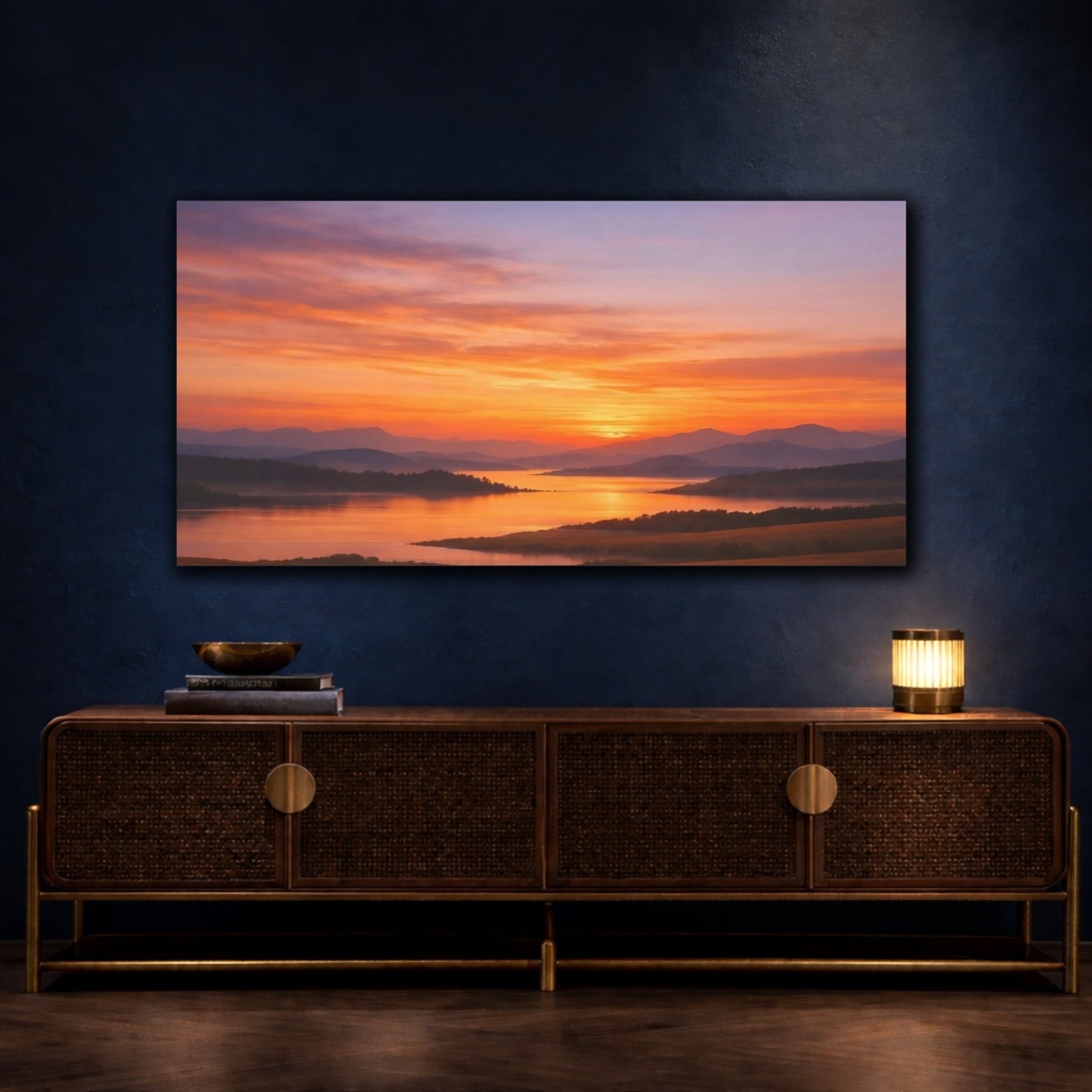 Nature Lake Sunset Orange - Canvas Wall Art Print - YesArtYes