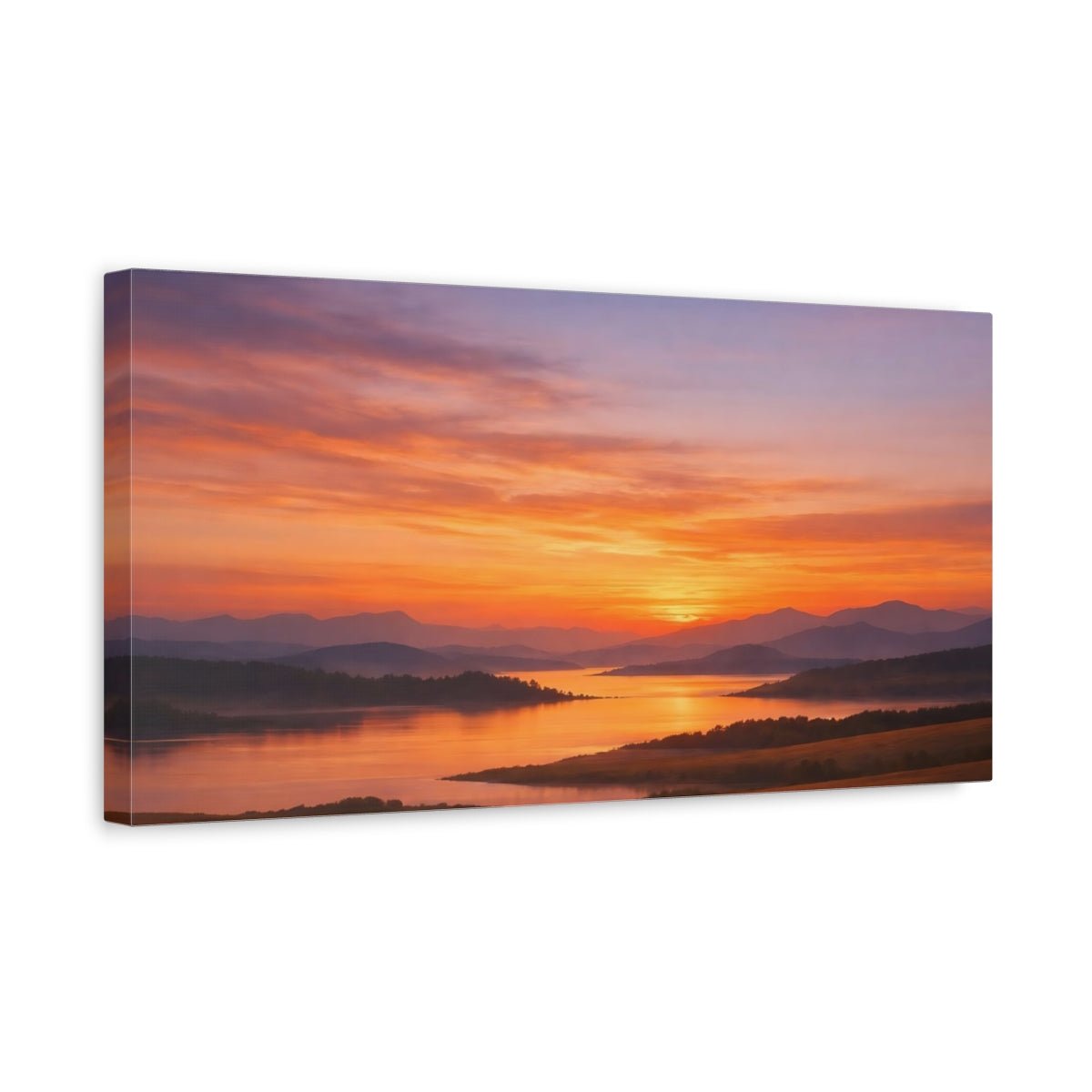 Nature Lake Sunset Orange - Canvas Wall Art Print - YesArtYes