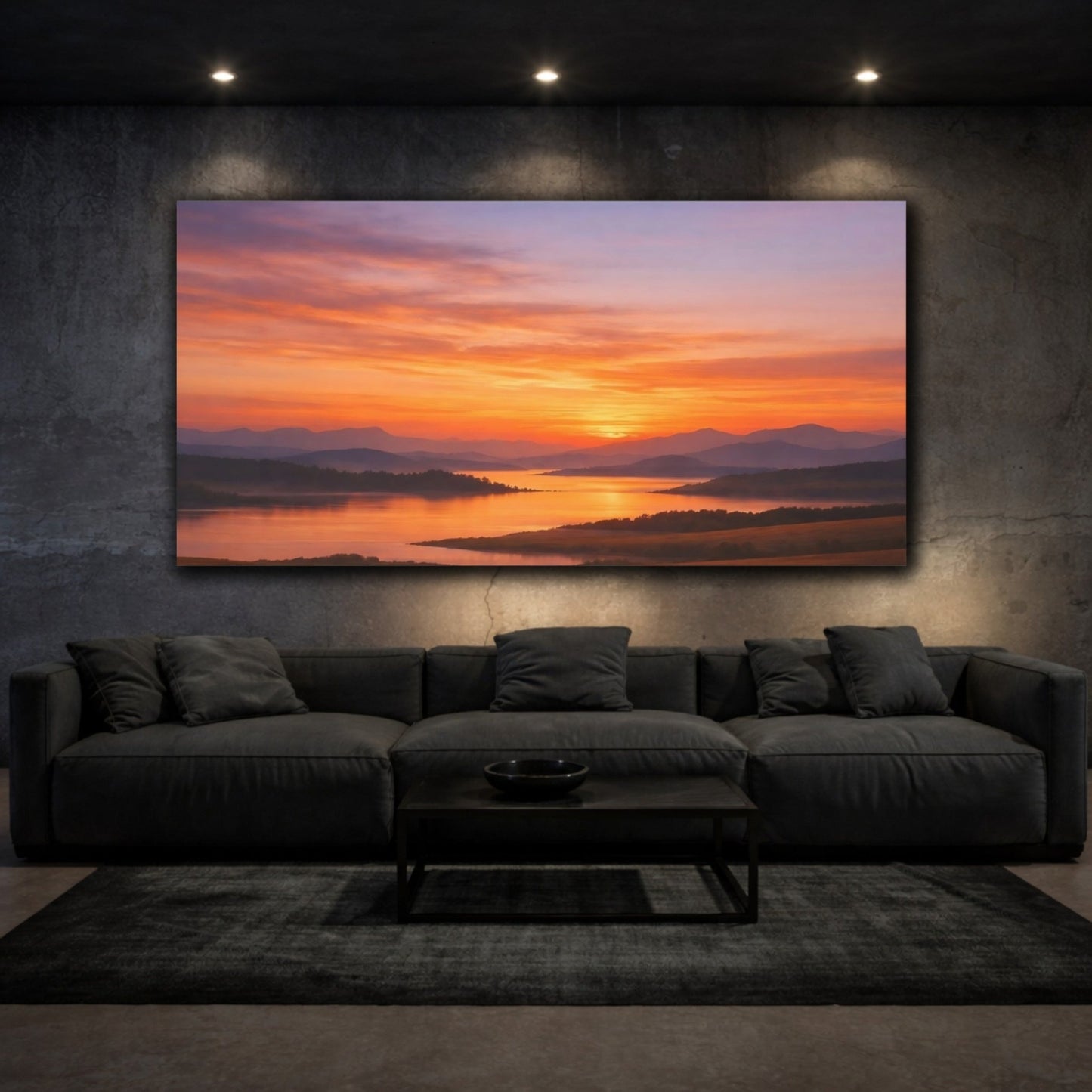 Nature Lake Sunset Orange - Canvas Wall Art Print - YesArtYes