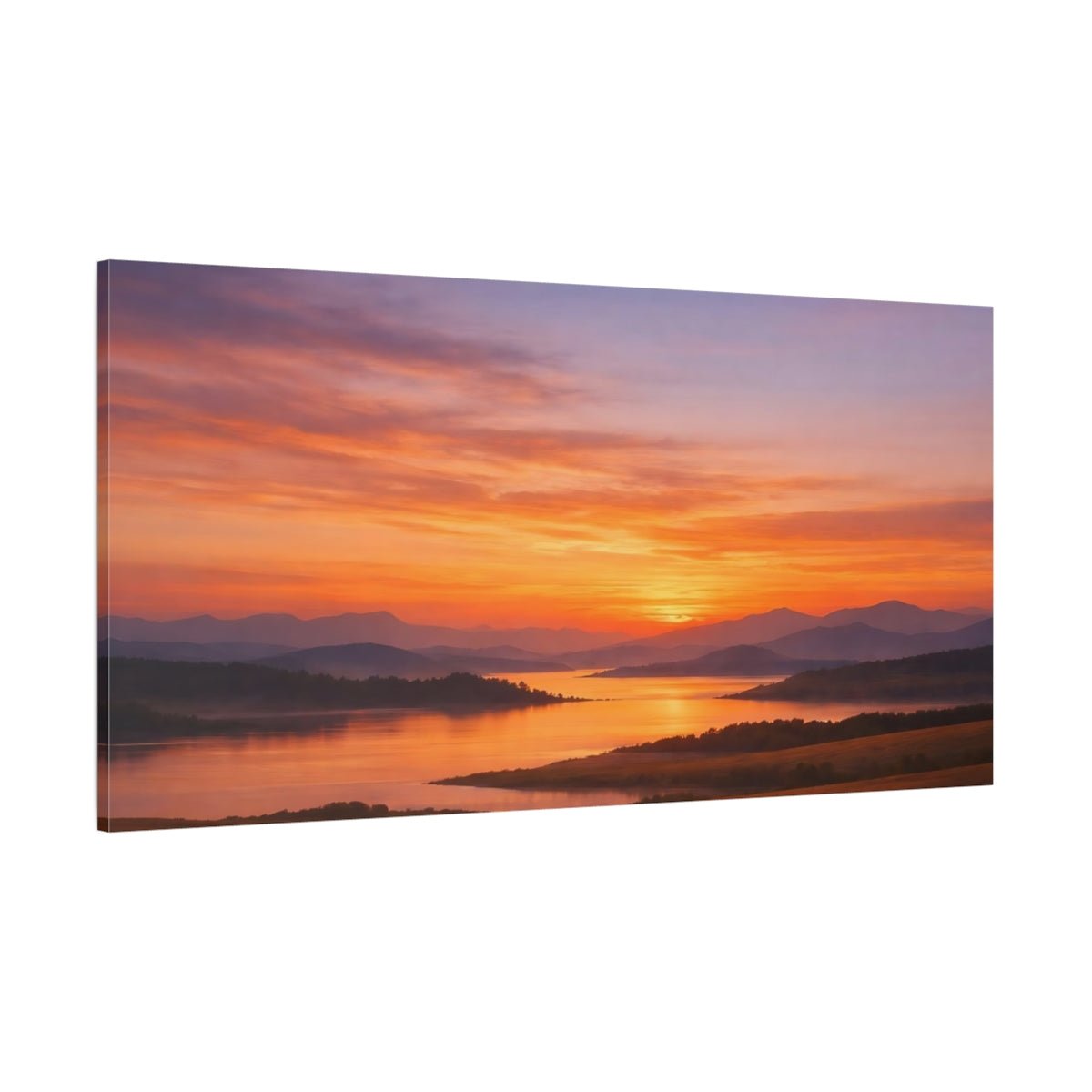 Nature Lake Sunset Orange - Canvas Wall Art Print - YesArtYes