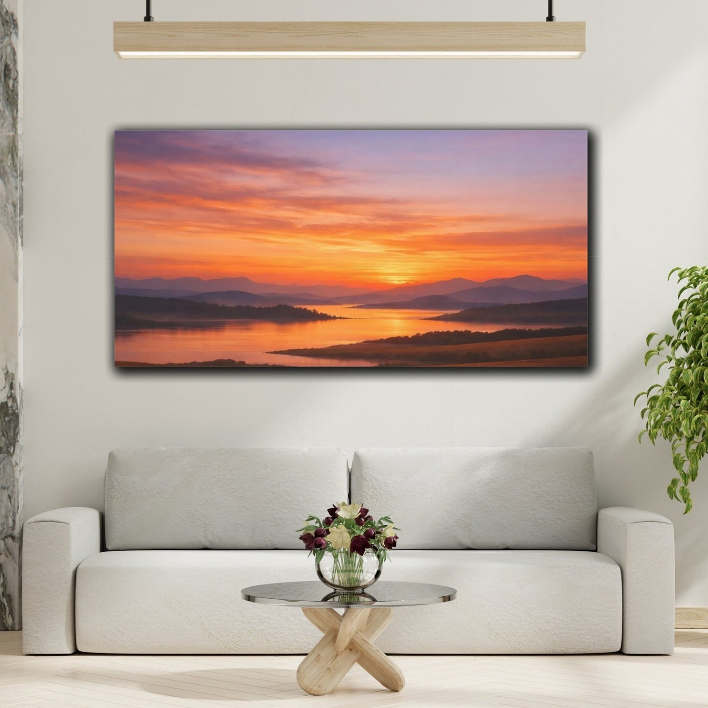 Nature Lake Sunset Orange - Canvas Wall Art Print - YesArtYes