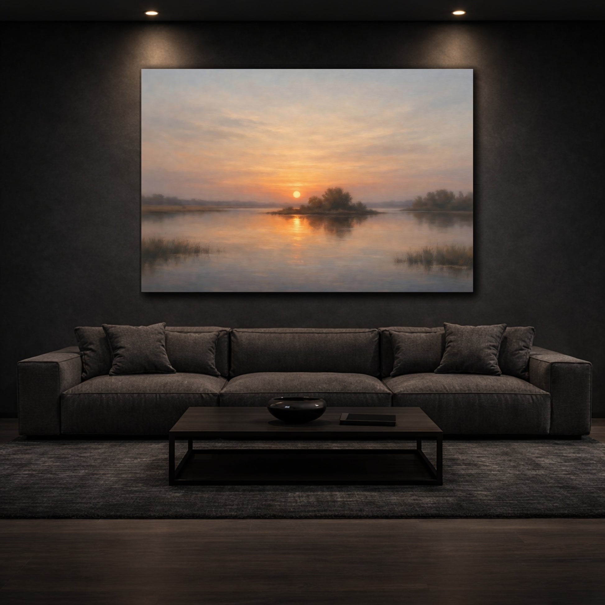 Mockup 2. Nature Lake Sunset Sunset Lake Landscape shown as stretched canvas wall art