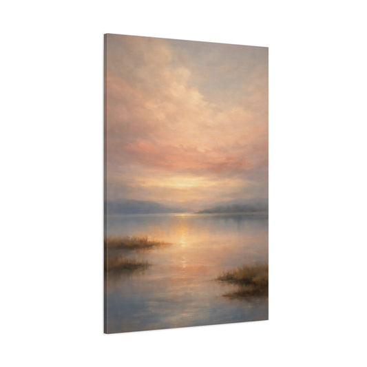 Main Mockup. Nature Lake Sunset Sunset Lake Pastel shown as stretched canvas wall art