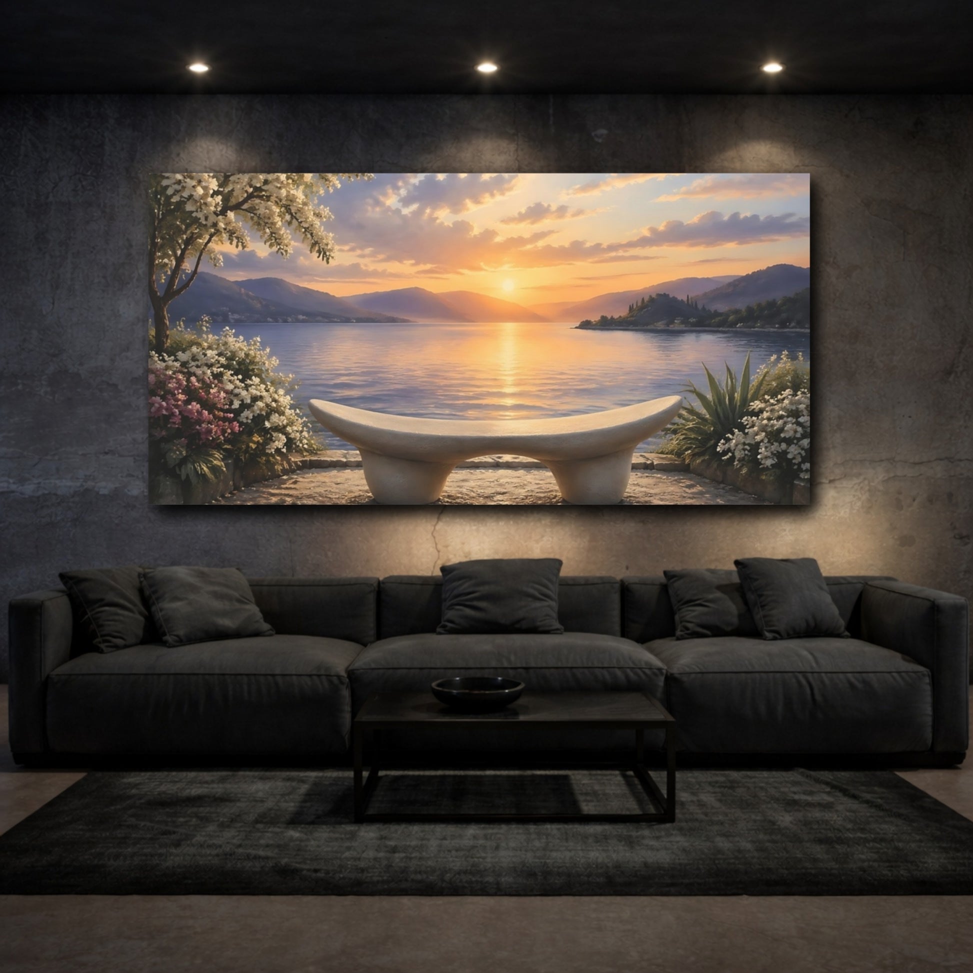 Mockup 2. Nature Lake Sunset Sunset Landscape shown as stretched canvas wall art