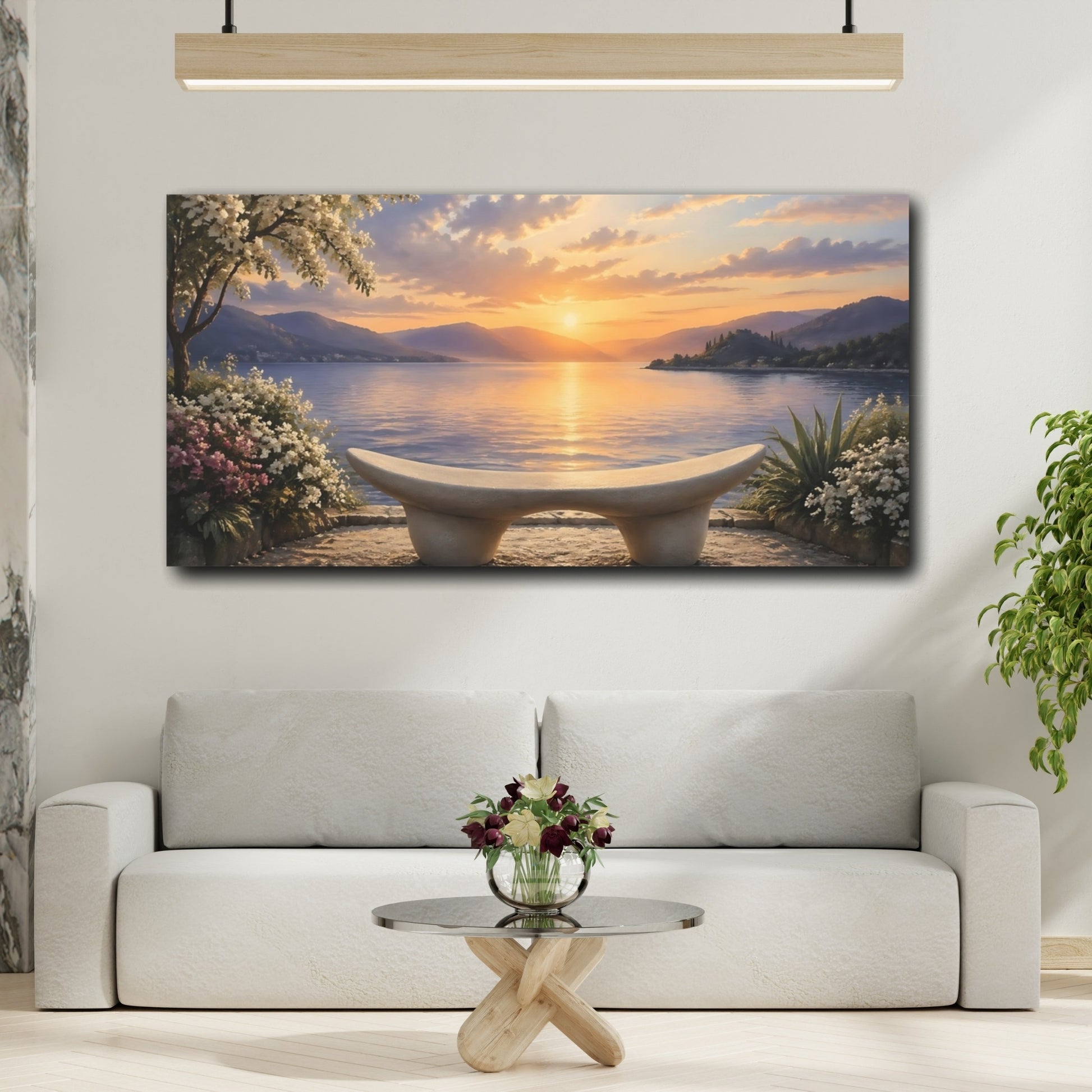 Mockup 3. Nature Lake Sunset Sunset Landscape shown as stretched canvas wall art