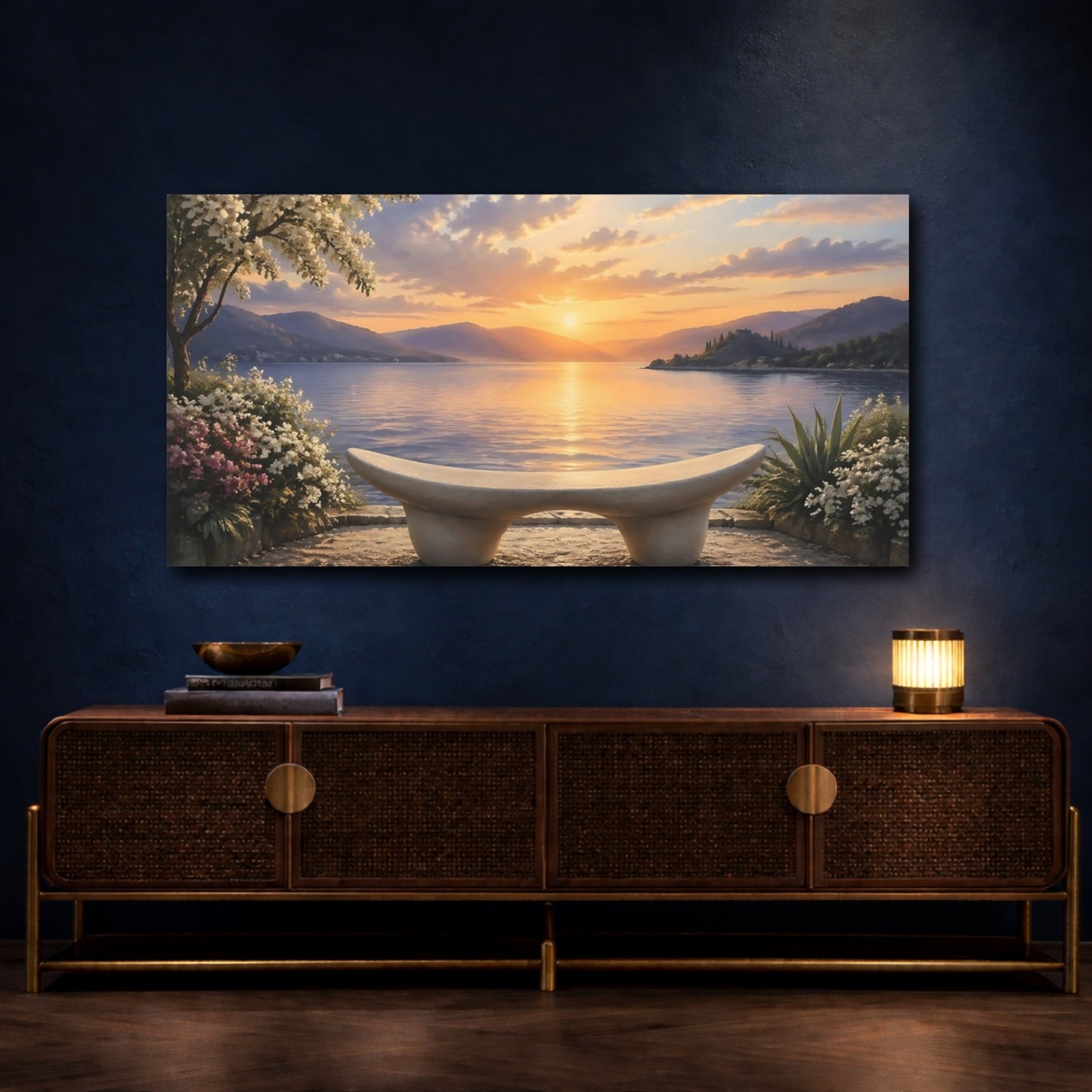 Mockup 4. Nature Lake Sunset Sunset Landscape shown as stretched canvas wall art