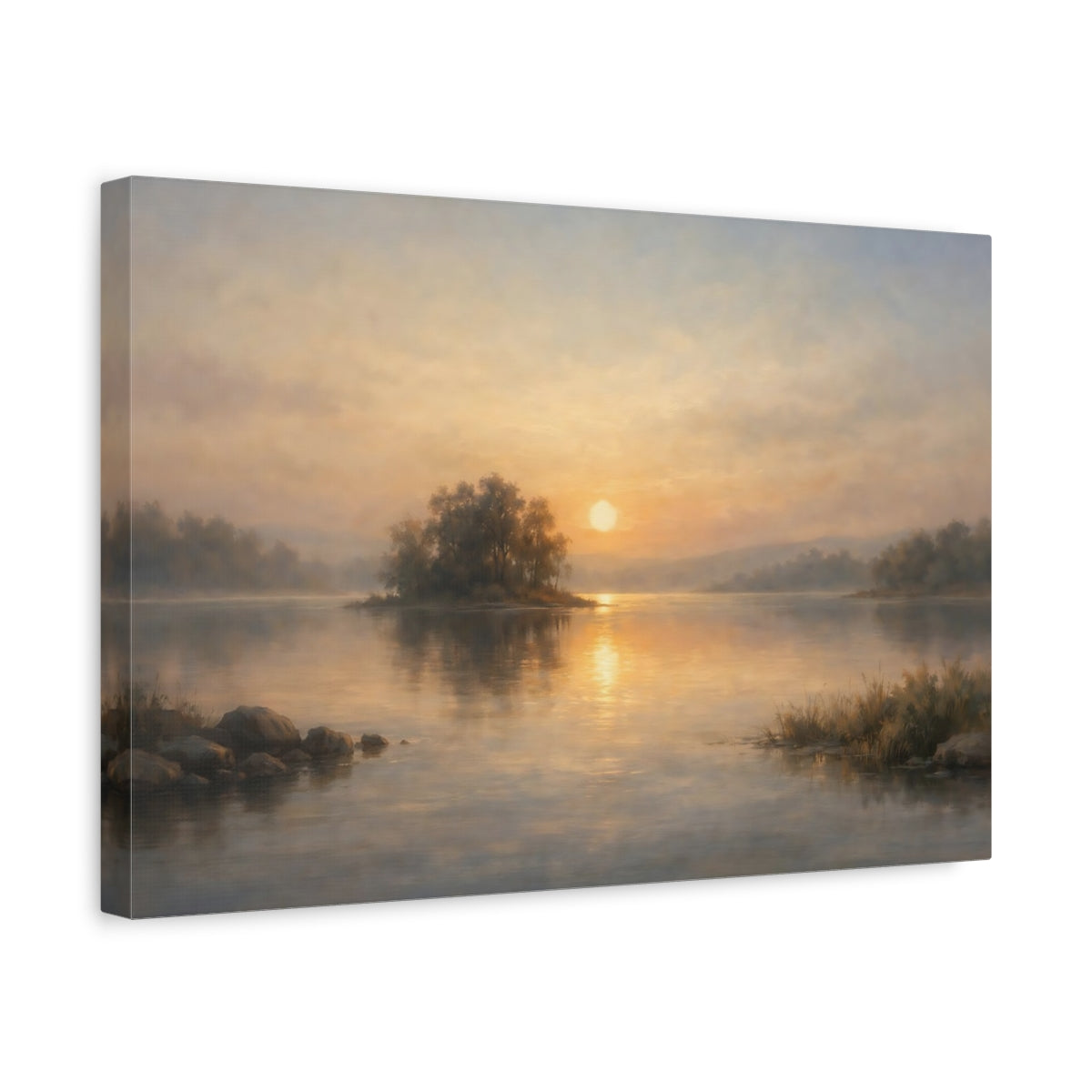 Side Mockup 4. Nature Lake Sunset Sunset Lake View shown as stretched canvas wall art