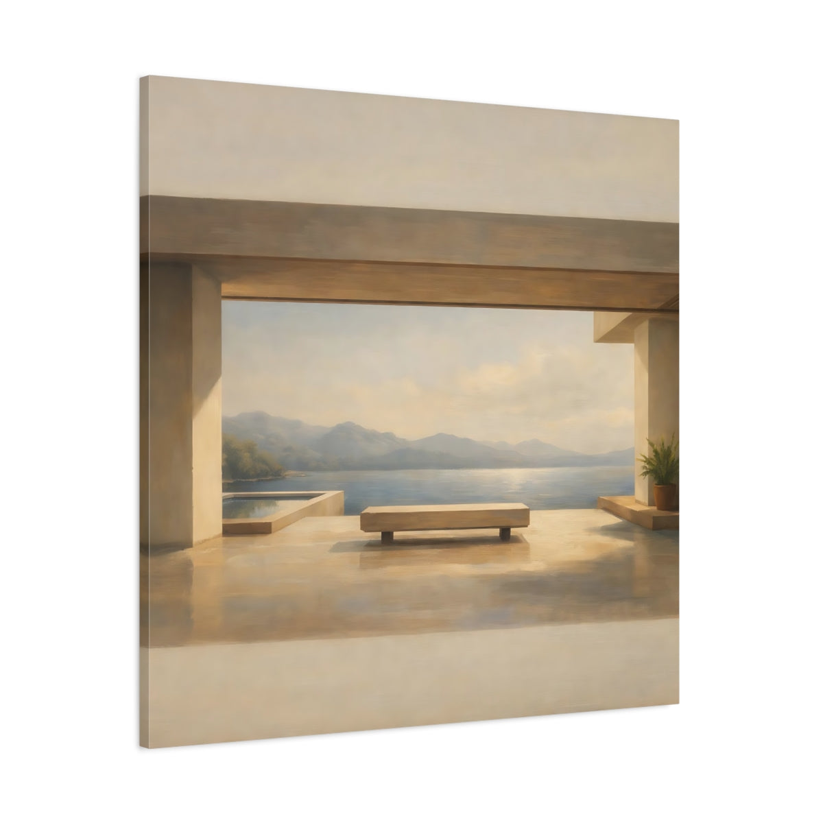 Main Mockup. Nature Lake View Lake Mountain View shown as stretched canvas wall art
