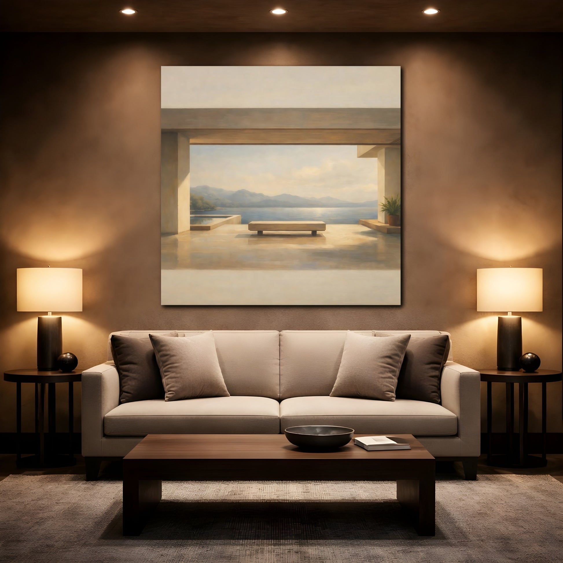 Mockup 2. Nature Lake View Lake Mountain View shown as stretched canvas wall art