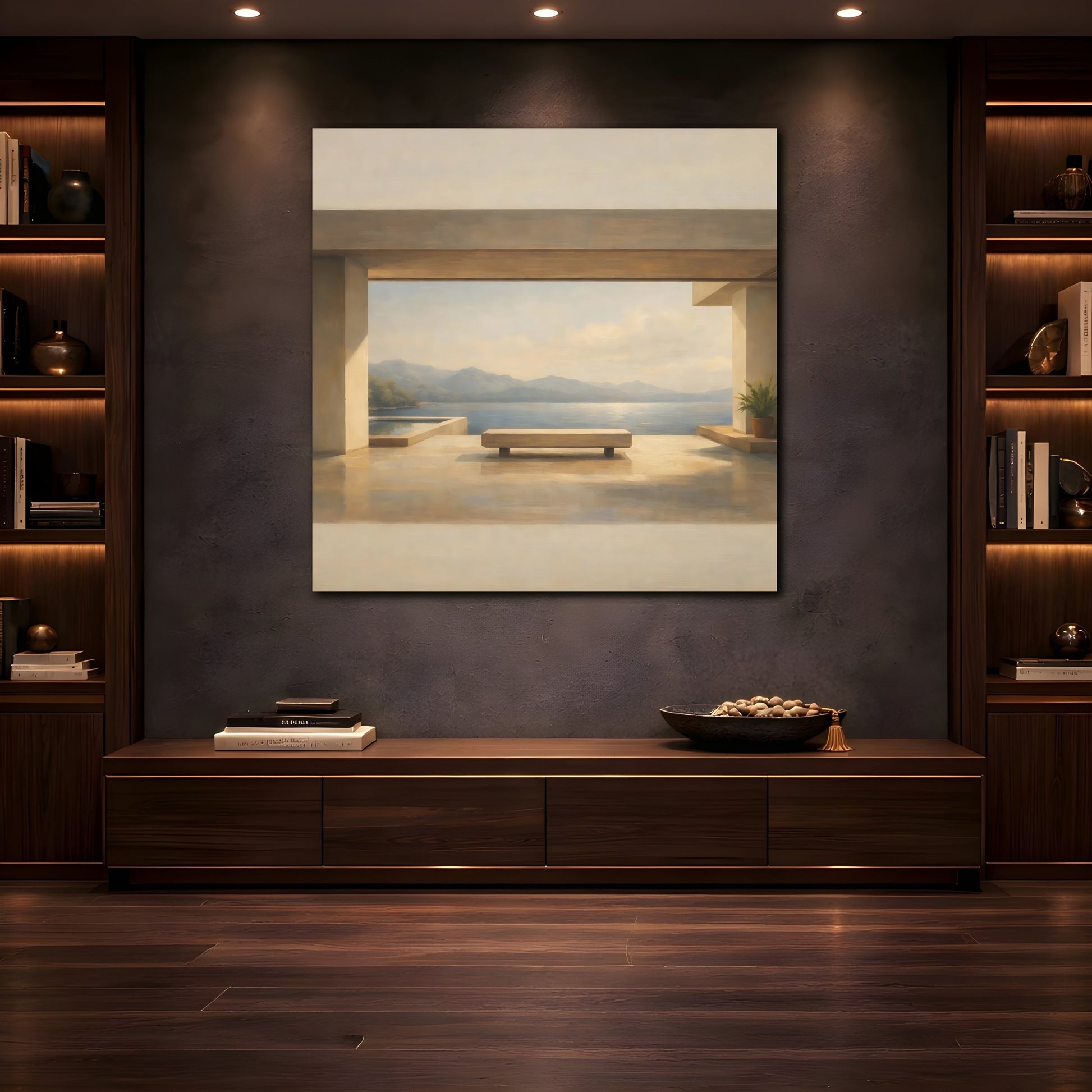 Mockup 4. Nature Lake View Lake Mountain View shown as stretched canvas wall art