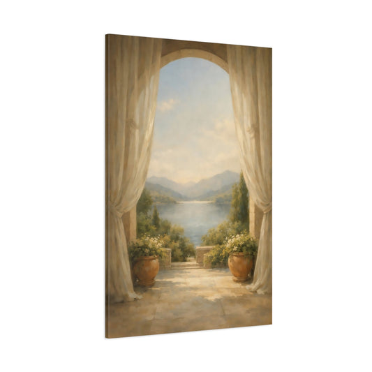 Main Mockup. Nature Lake View Muted Landscape shown as stretched canvas wall art