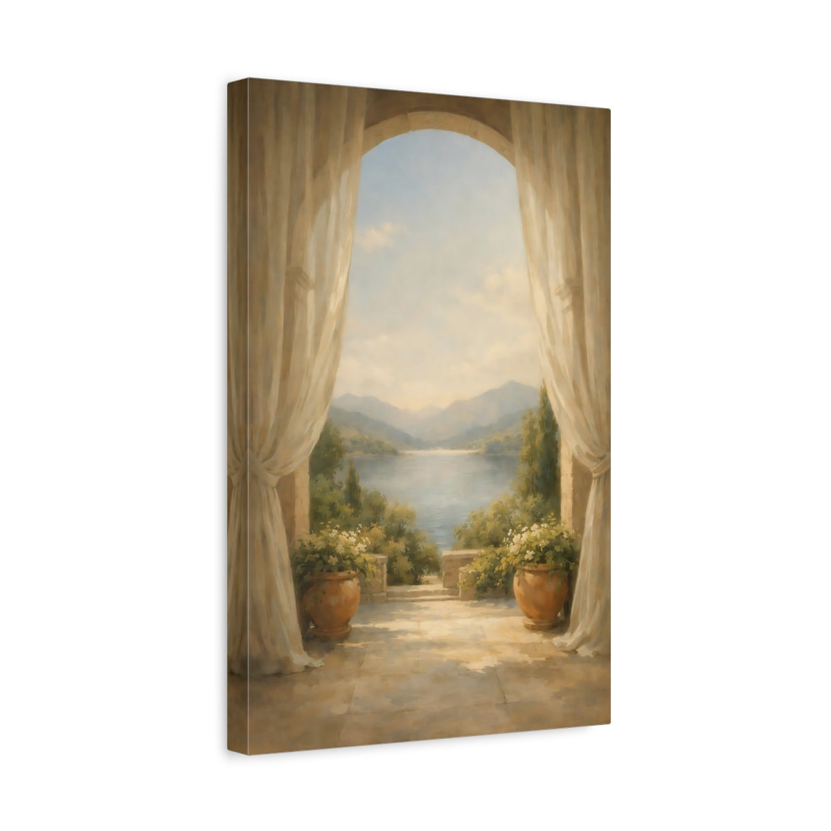 Side Mockup 4. Nature Lake View Muted Landscape shown as stretched canvas wall art