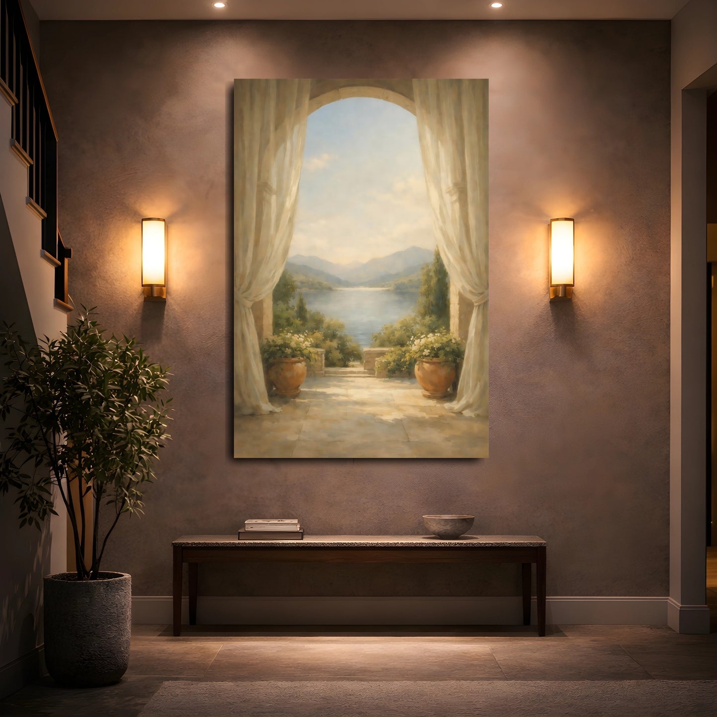 Mockup 4. Nature Lake View Muted Landscape shown as stretched canvas wall art